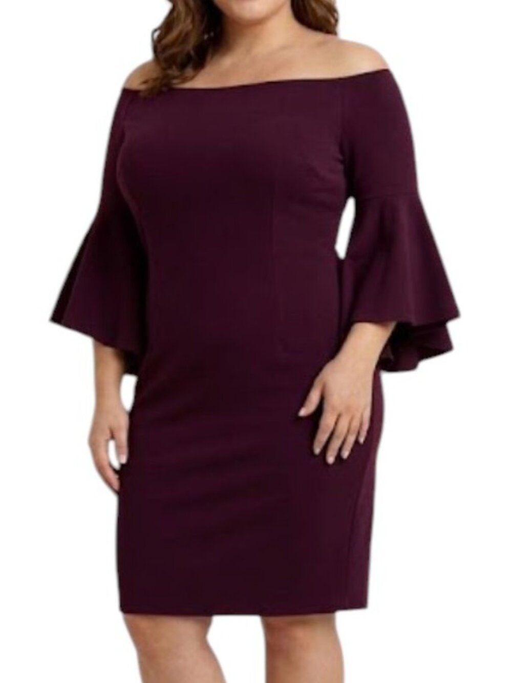 Calvin Klein Women's Off The Shoulder Purple Plum Flutter Sleeves Dress Sz 16W